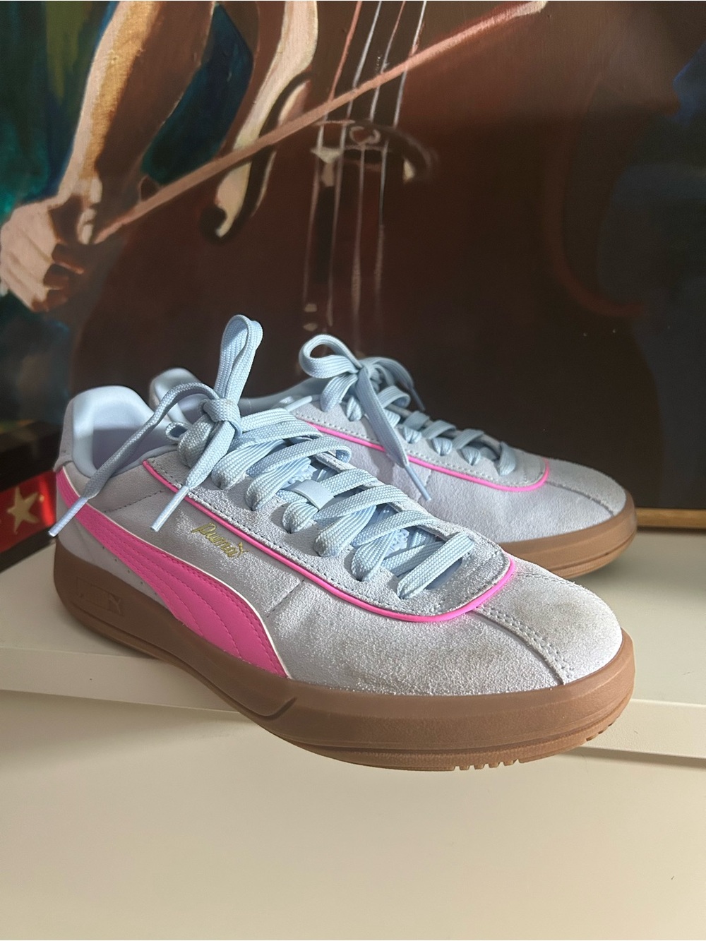 Puma Palermo Grey Pink Suede Gum Sole Sneakers Women’s 9